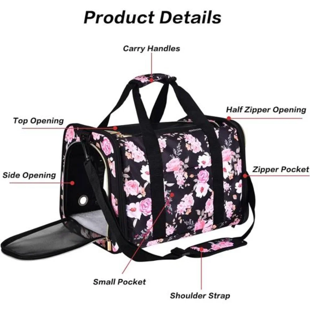 Cat Pet Dog Carrier Airline Approved Soft Pet Travel Carrier with 3 Open Door